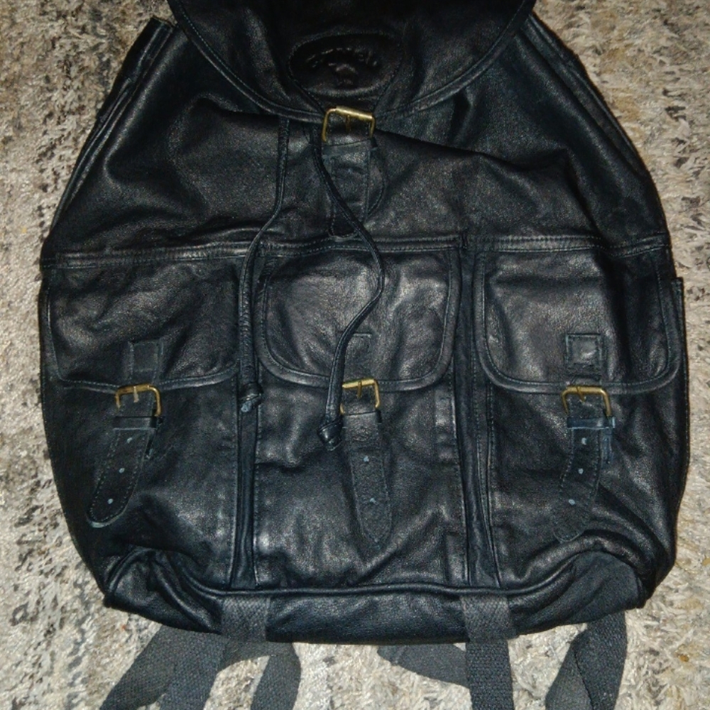 Classic Black Leather Backpack